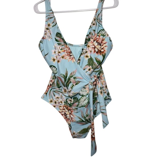 Kona Sol Wrap Front Floral Swimsuit L - Picture 1 of 7